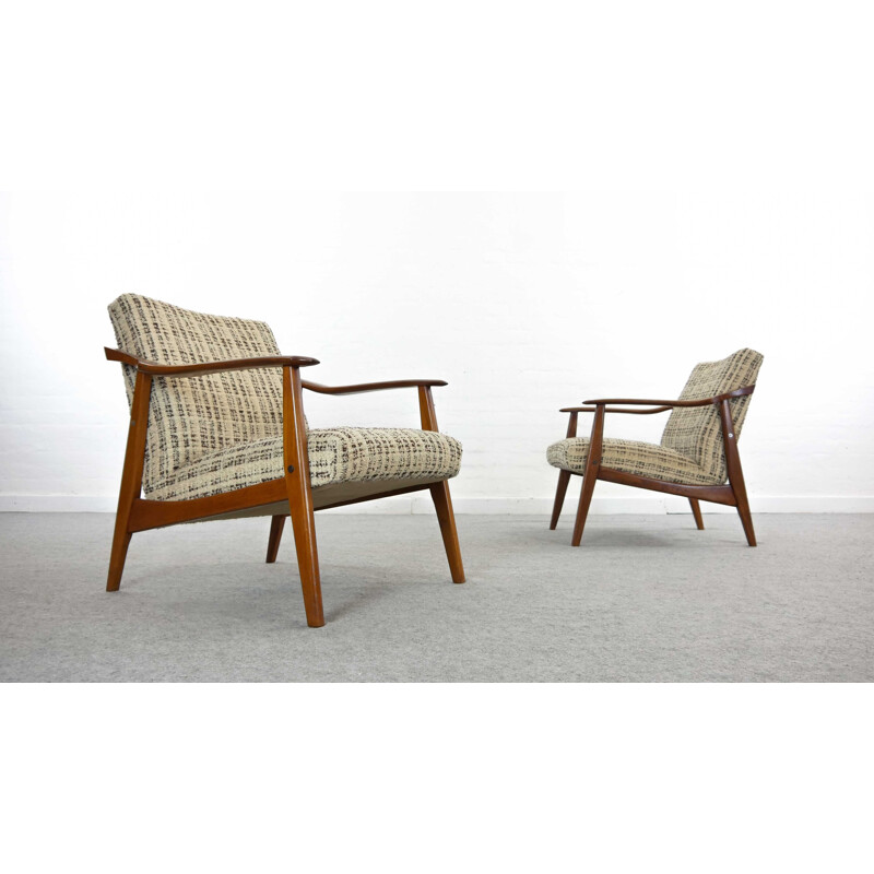 Paar vintage teakhouten fauteuils, 1960