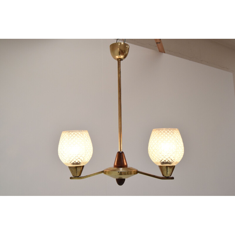 Vintage brass chandelier by Lidokov, Czechoslovakia 1960