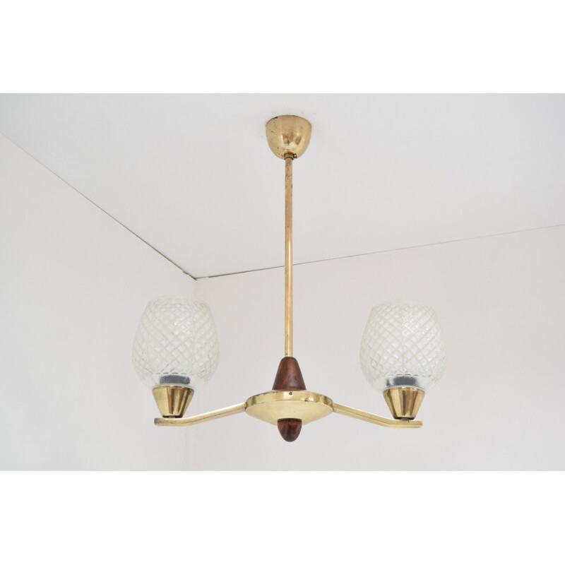 Vintage brass chandelier by Lidokov, Czechoslovakia 1960