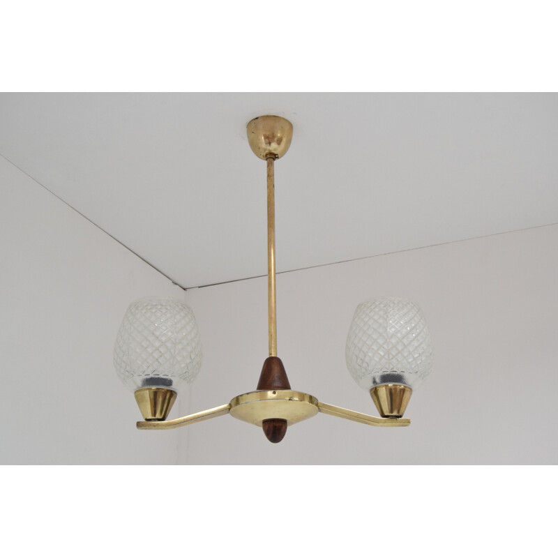 Vintage brass chandelier by Lidokov, Czechoslovakia 1960