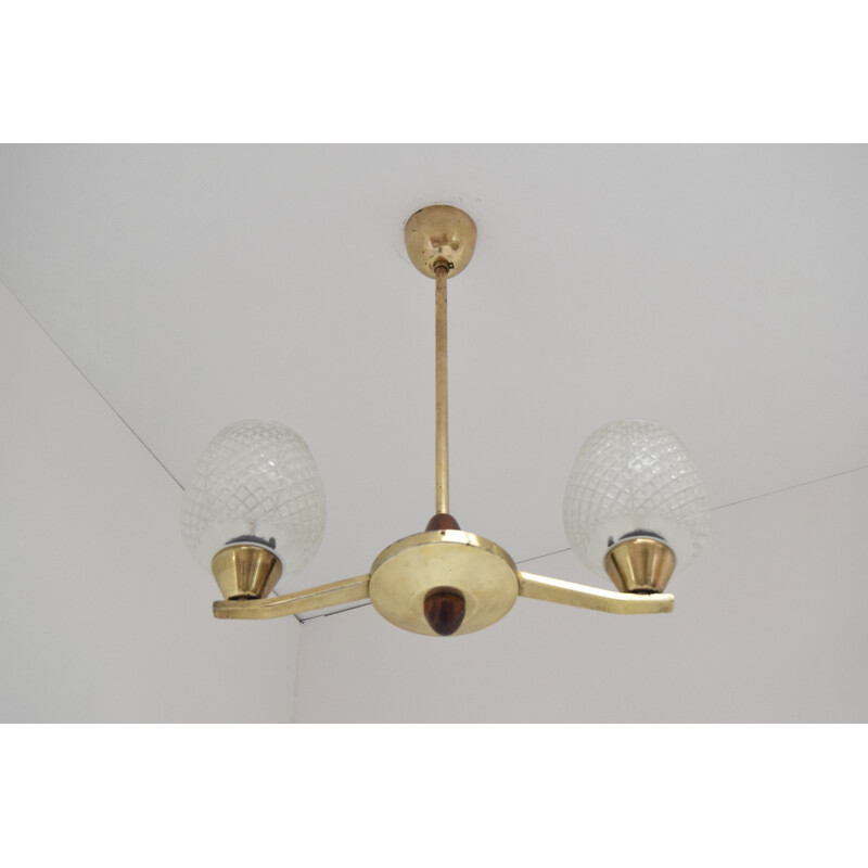 Vintage brass chandelier by Lidokov, Czechoslovakia 1960