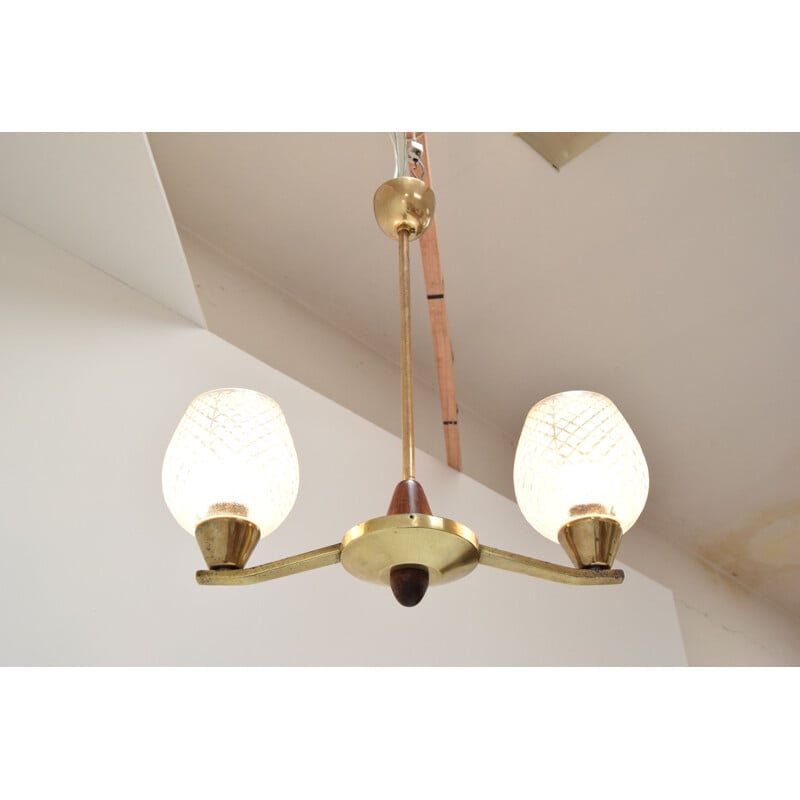 Vintage brass chandelier by Lidokov, Czechoslovakia 1960