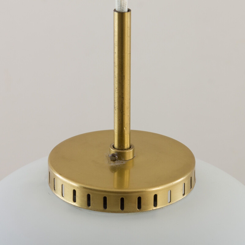 Vintage opaline glass & brass China pendant by Bent Karlby for Lyfa, Danish 1960s
