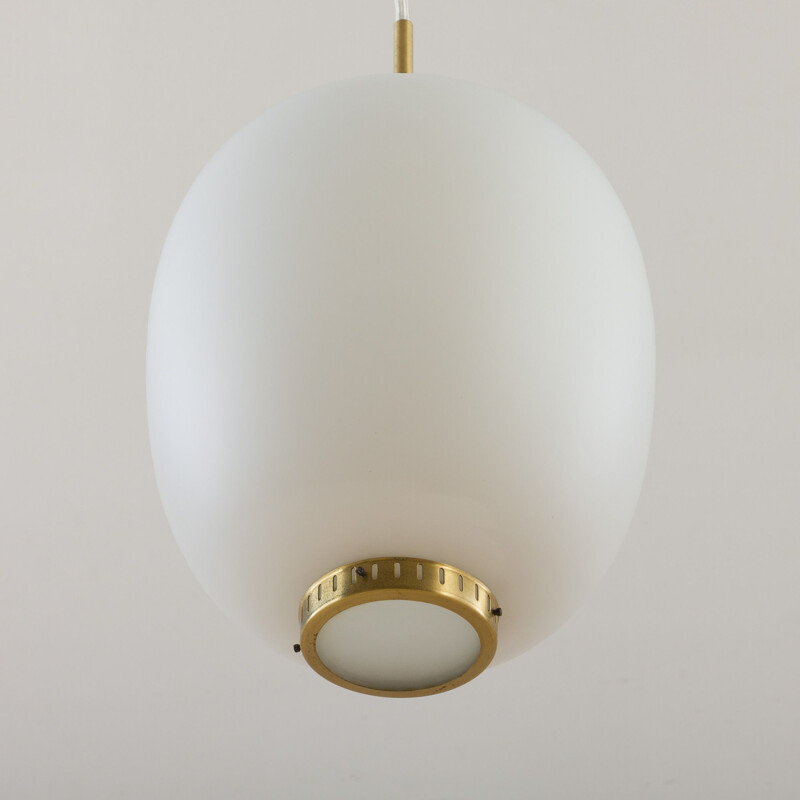 Vintage opaline glass & brass China pendant by Bent Karlby for Lyfa, Danish 1960s