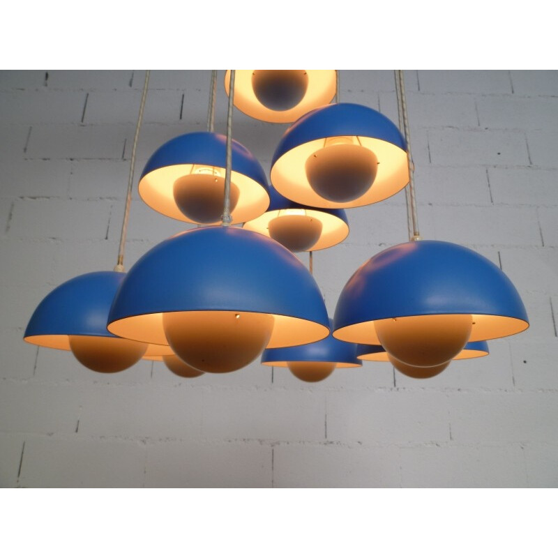 Suspension avec 10 "Flower-Pot" bleus, Verner PANTON - années 70