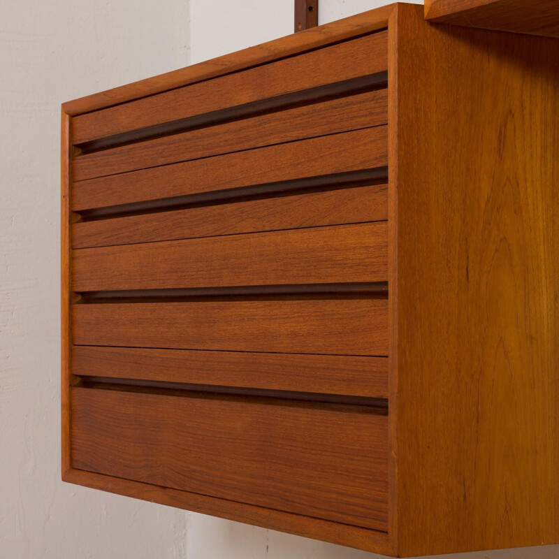 Vintage Poul Cadovius teak Royal wall unit with a desk cabinet and drawers and 9 shelves, Denmark 1960s