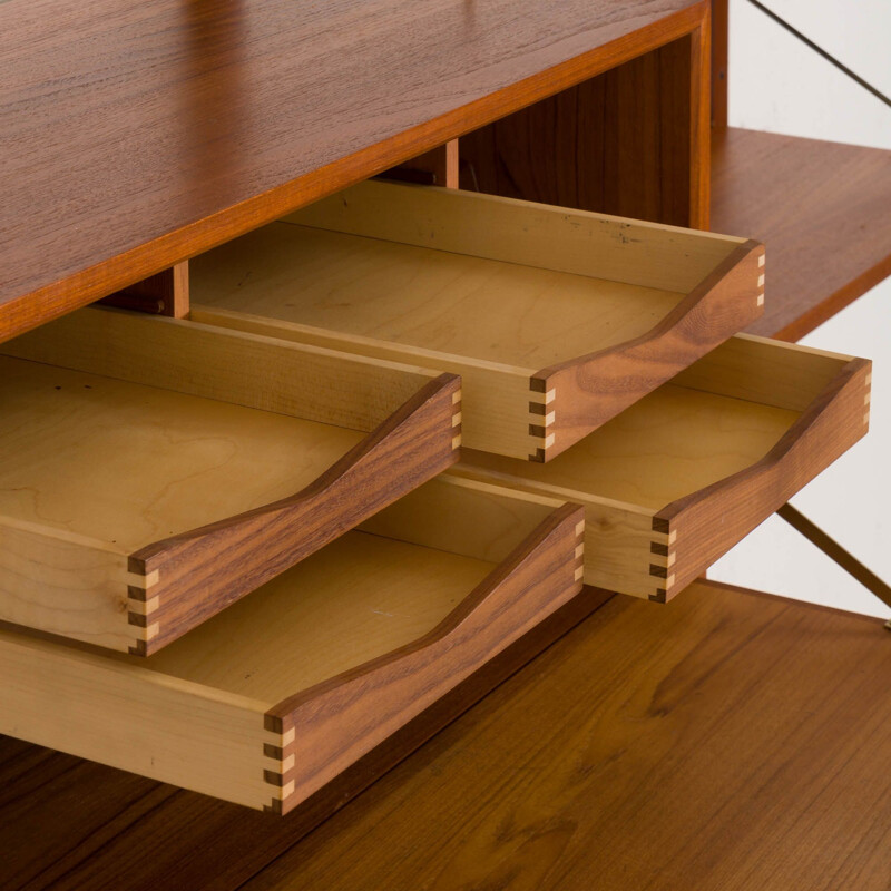 Vintage Poul Cadovius teak Royal wall unit with a desk cabinet and drawers and 9 shelves, Denmark 1960s