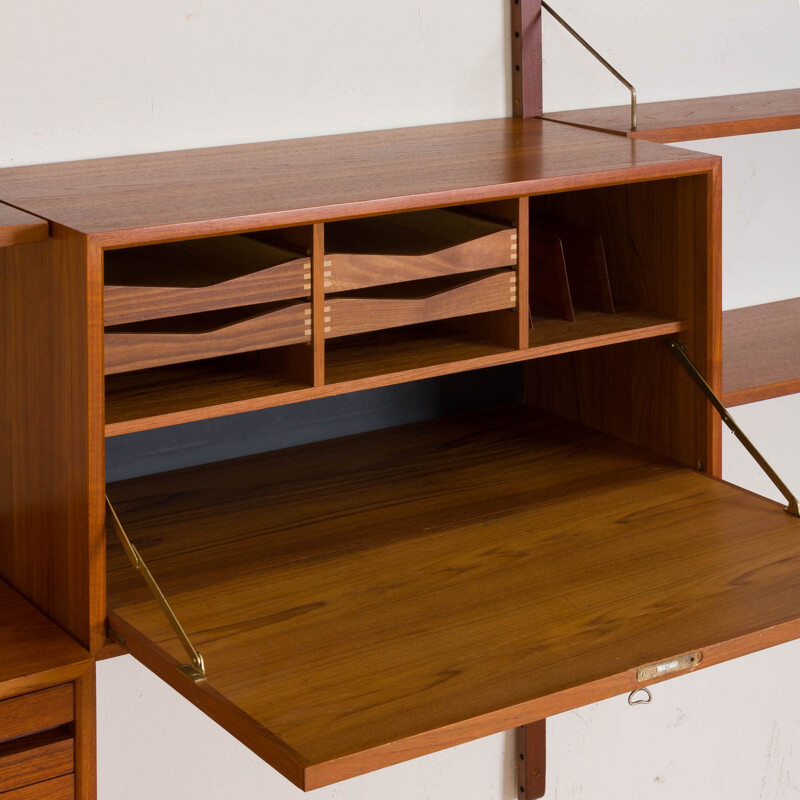 Vintage Poul Cadovius teak Royal wall unit with a desk cabinet and drawers and 9 shelves, Denmark 1960s