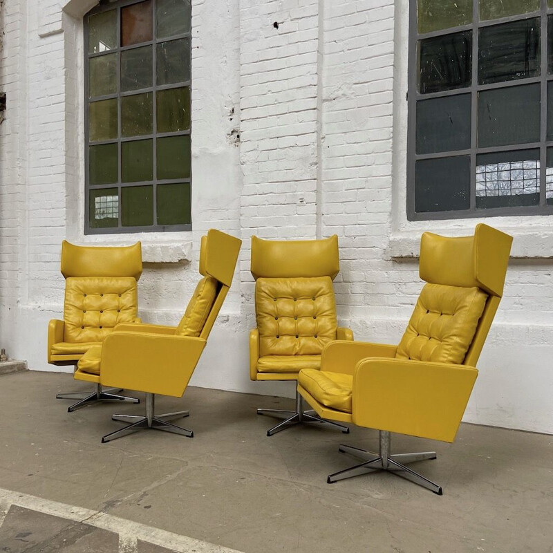 Set of 4 vintage Leatherette Swivel chairs, Czech republic 1970s