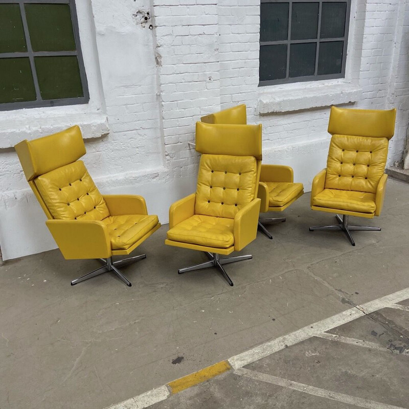 Set of 4 vintage Leatherette Swivel chairs, Czech republic 1970s