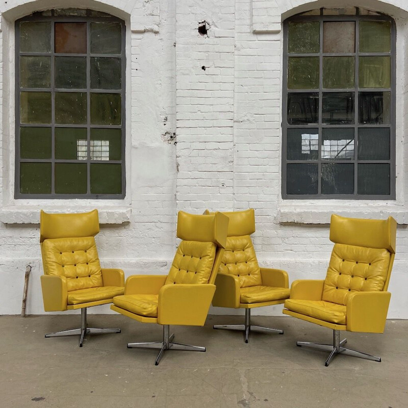 Set of 4 vintage Leatherette Swivel chairs, Czech republic 1970s