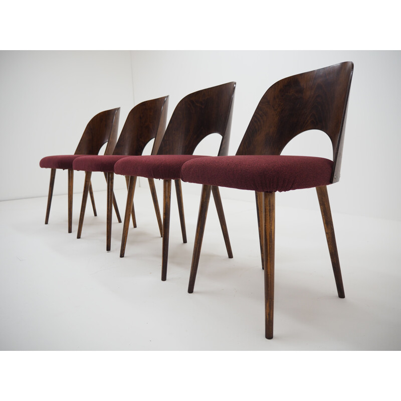 Set of 4 vintage Oswald Haerdtl Beech Dining Chairs for TonThonet, Czechoslovakia 1960s