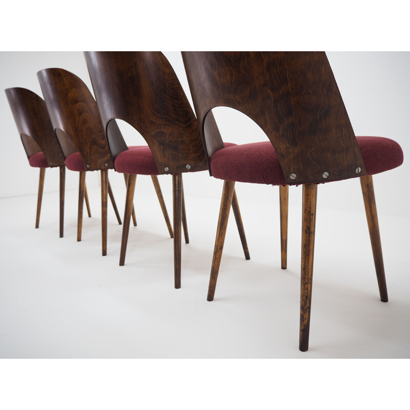 Set of 4 vintage Oswald Haerdtl Beech Dining Chairs for TonThonet, Czechoslovakia 1960s