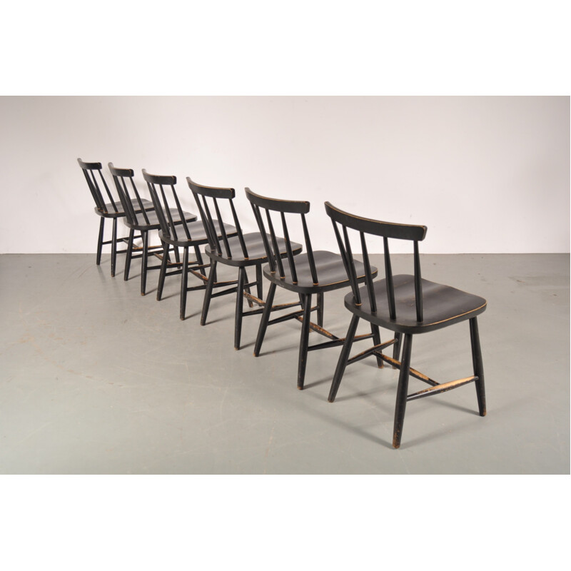Ensemble de 6 chaises vintage en bois - 1950