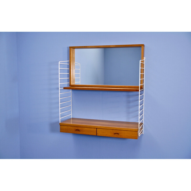Vintage wall unit and mirror by Nisse Strinning for String Design AB, Swedish 1960s