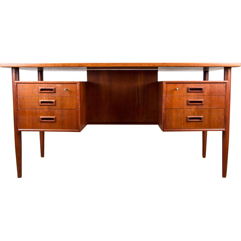 Vintage "minister" double sided teak desk by Gunni Omann, Danish 1960s