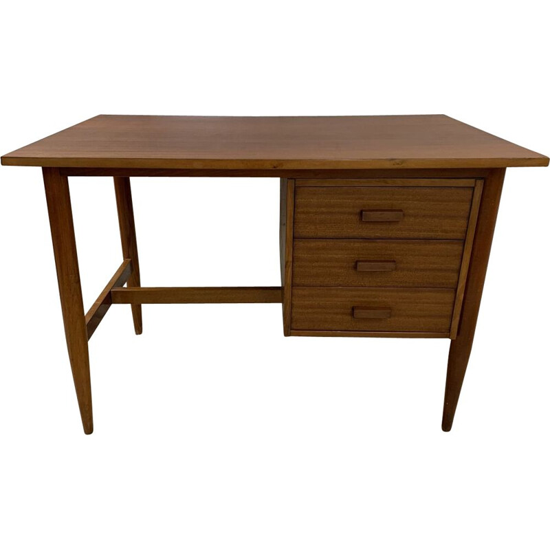 Vintage pedestal desk 3 drawers, Scandinavian 1960s
