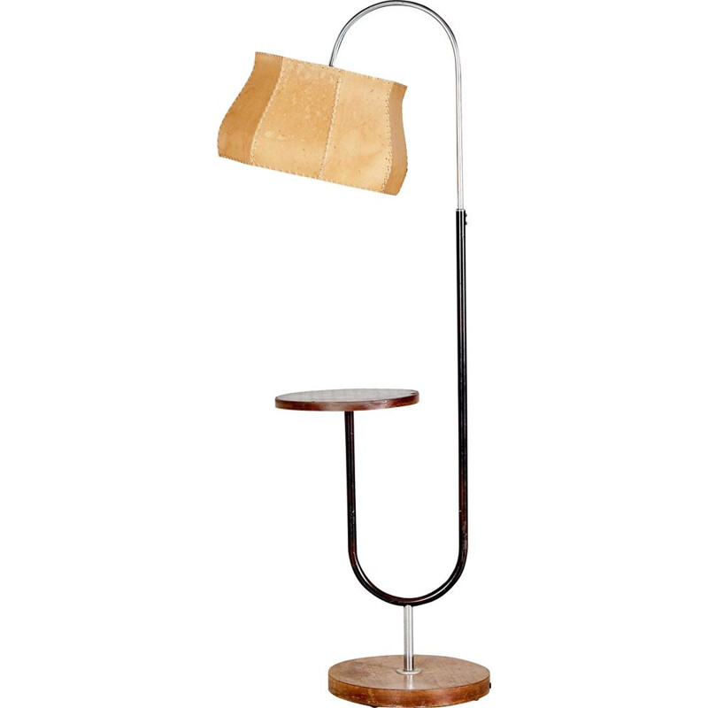Vintage Art Deco Metal and Wood Floor Lamp by Jindřich Halabala for UP Závody, Czech Republic 1930s