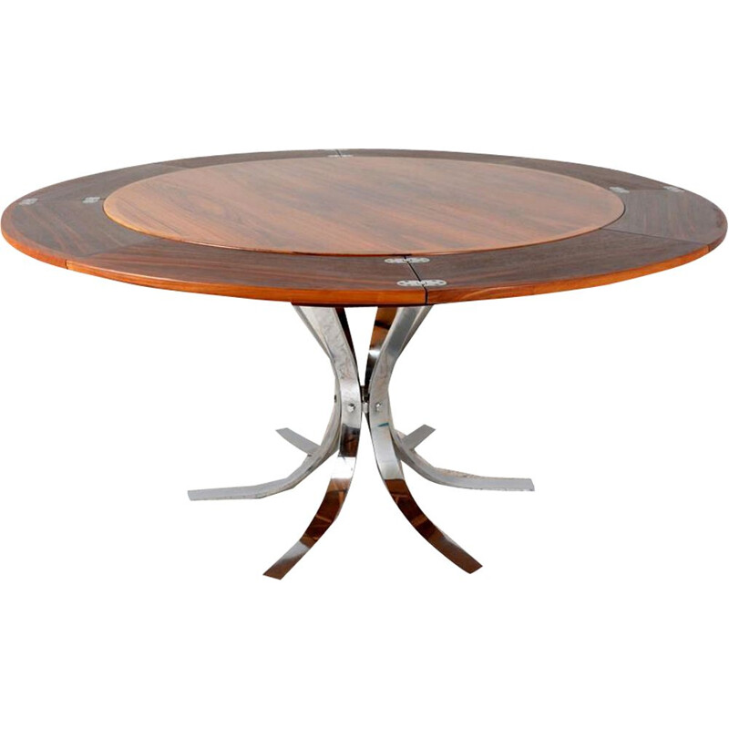 Table vintage circulaire "Flip Flap" en palissandre de  Svend Dyrlund 1960