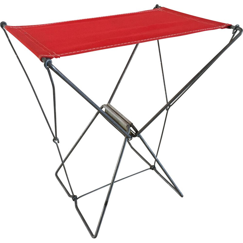 Vintage Nomad folding camping stool, red, France 1950s