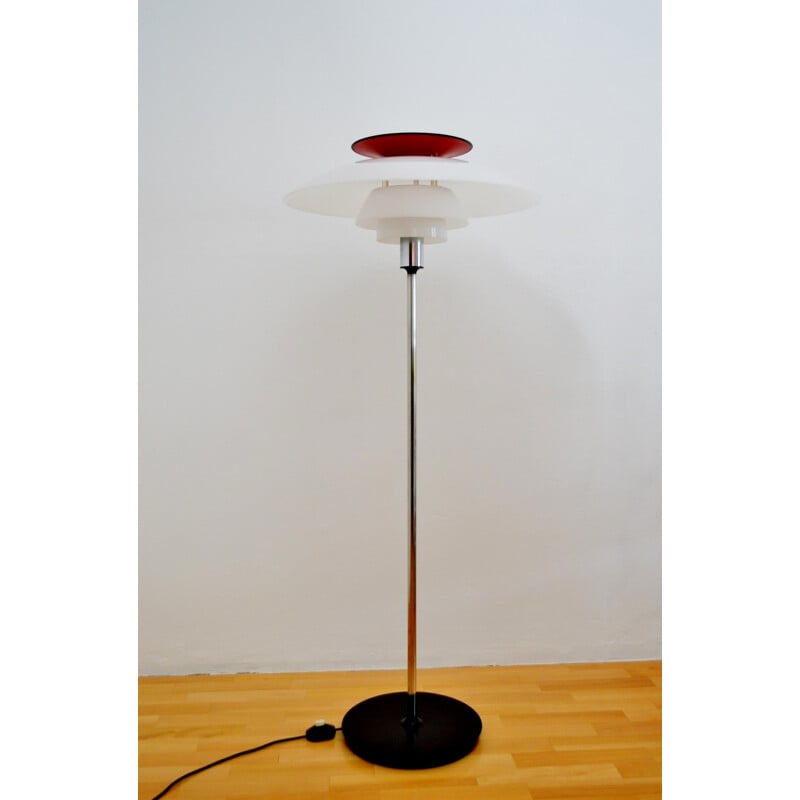 Louis Poulsen Scandinavian white and red floor lamp, Poul HENNINGSEN - 1980s