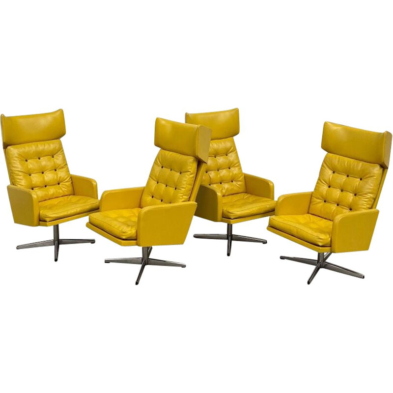 Set of 4 vintage Leatherette Swivel chairs, Czech republic 1970s