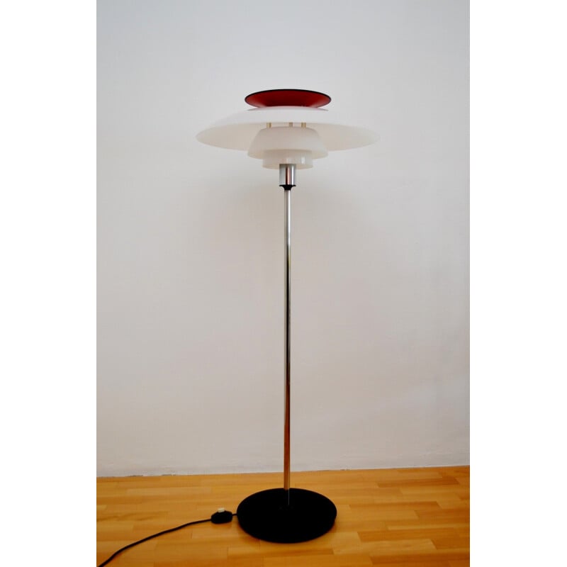 Louis Poulsen Scandinavian white and red floor lamp, Poul HENNINGSEN - 1980s