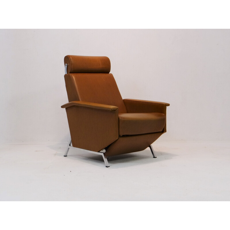 Armchair in brown leatherette, George VAN RIJCK - 1960s