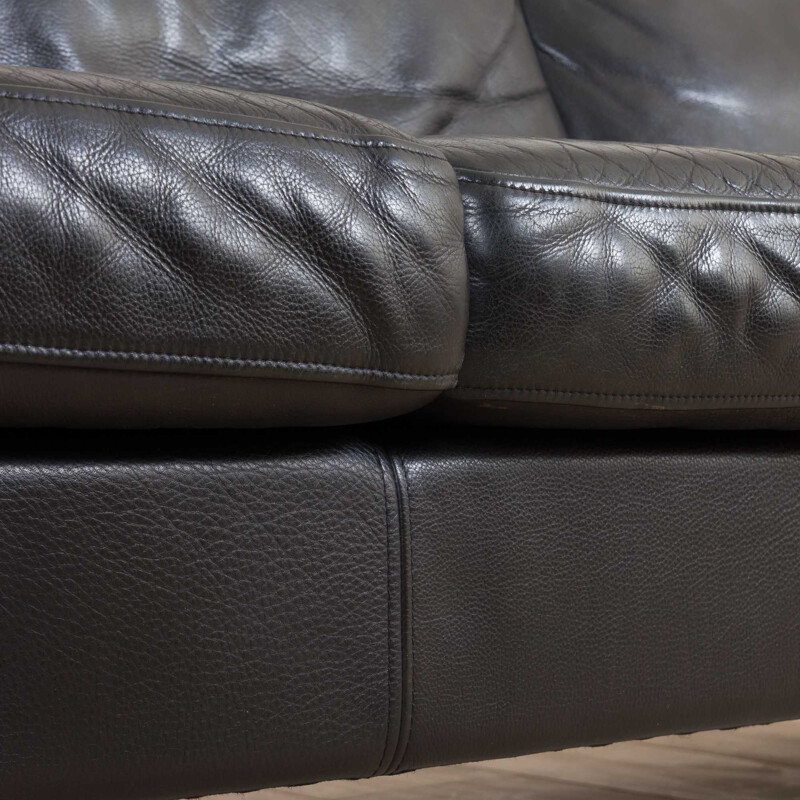 Vintage black buffalo leather sofa on oak legs in Borge Mogensen, Scandinavian