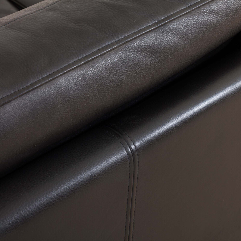 Vintage black buffalo leather sofa on oak legs in Borge Mogensen, Scandinavian