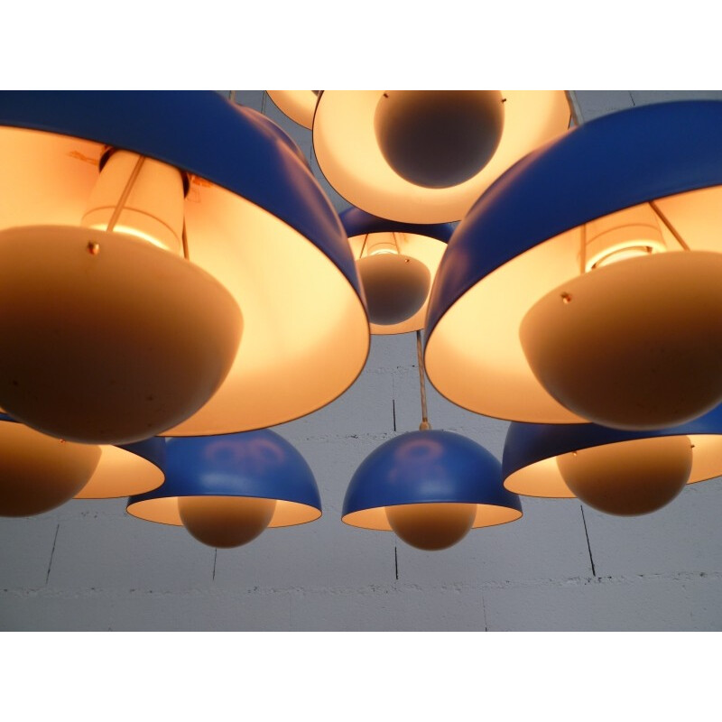 Hanging lamp with 10 blue "Flower-Pots", Verner PANTON - 1970s