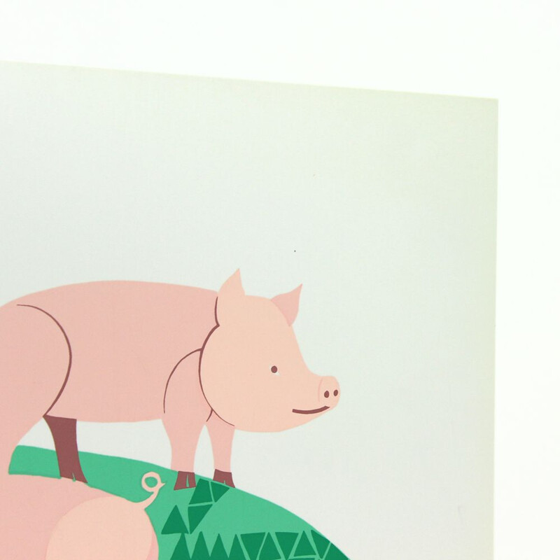 Vintage colored plastic wall art Illustration of three pigs, Czechoslovakia 1960