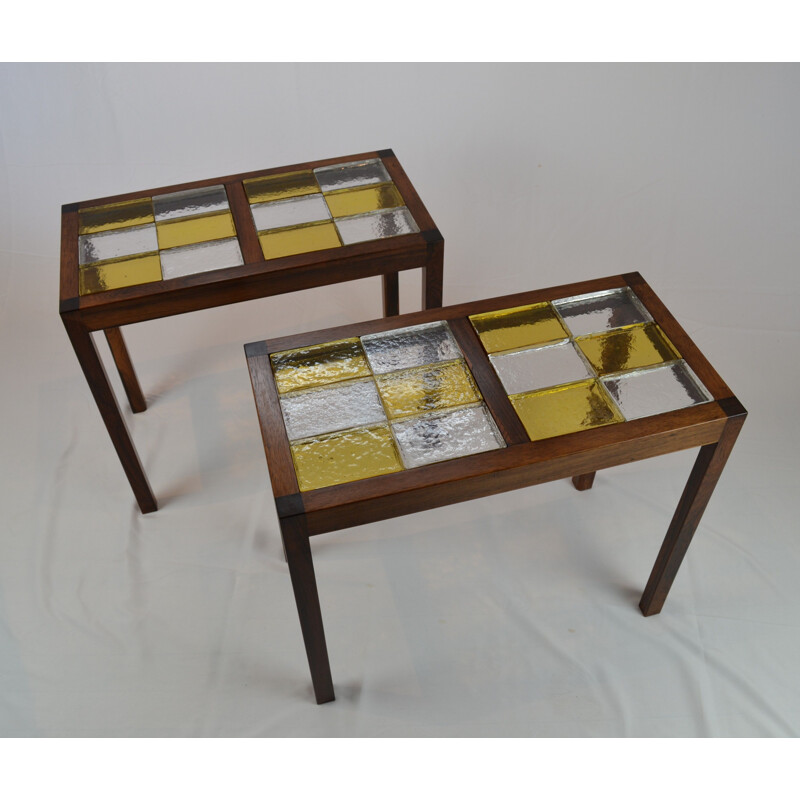 Pair of vintage coffee tables in rosewood and glass tiles, Scandinavian