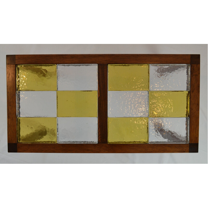 Pair of vintage coffee tables in rosewood and glass tiles, Scandinavian