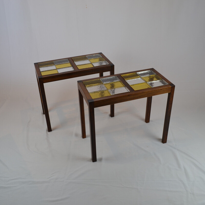 Pair of vintage coffee tables in rosewood and glass tiles, Scandinavian