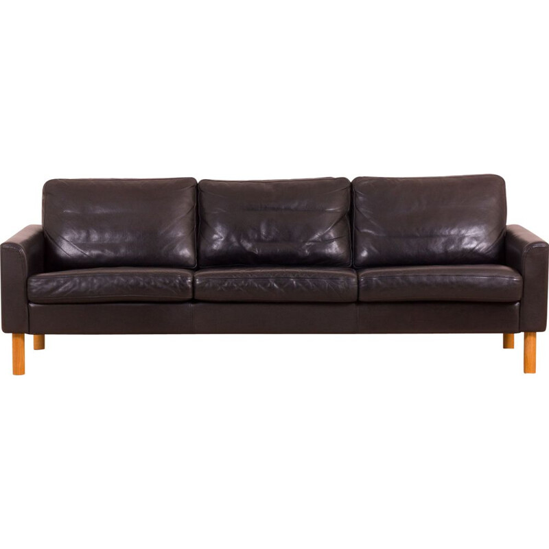 Vintage black buffalo leather sofa on oak legs in Borge Mogensen, Scandinavian