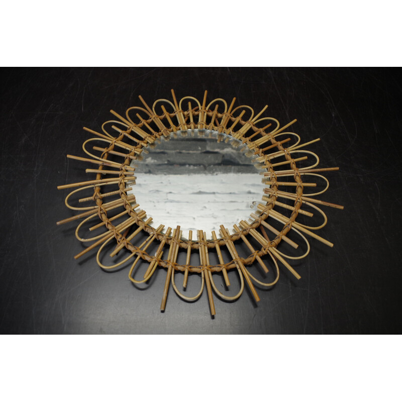 Vintage Round mirror in a bamboo frame