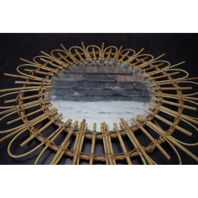 Miroir vintage rond cadre en bambou