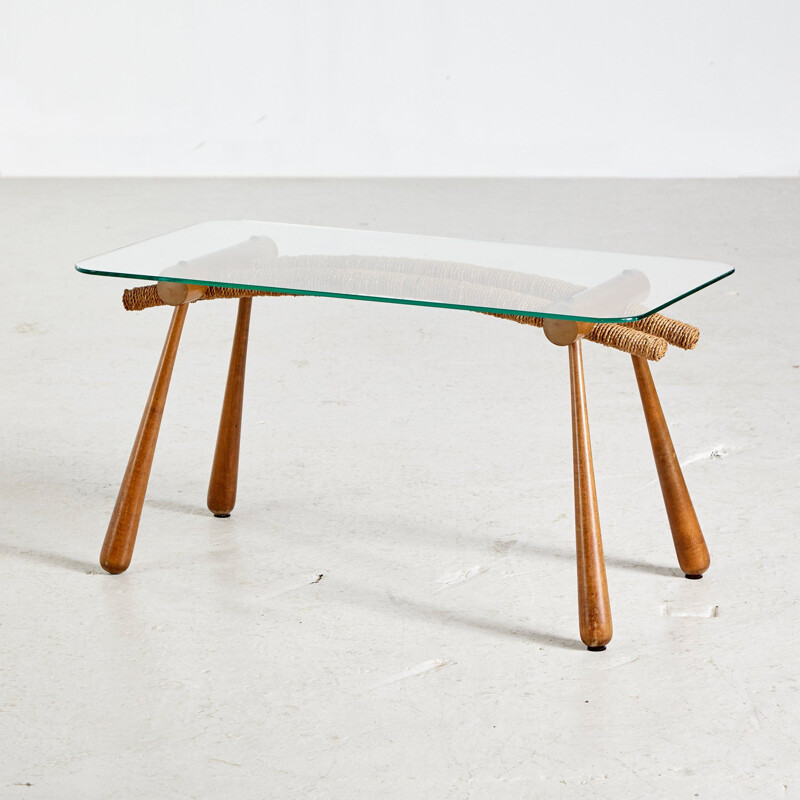 Vintage Glass Top Coffee Table by Max Kment for Kunstgewerbliche Werkstätten 1950s