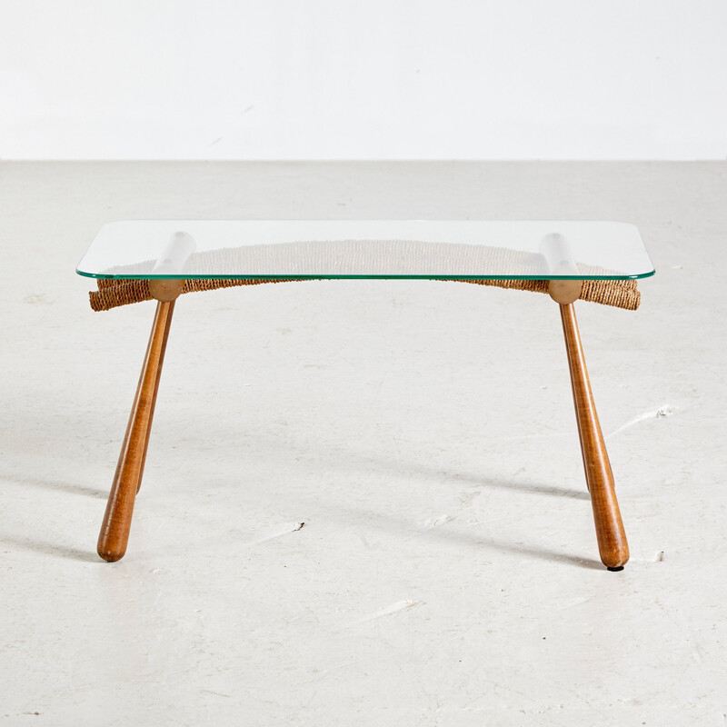 Vintage Glass Top Coffee Table by Max Kment for Kunstgewerbliche Werkstätten 1950s