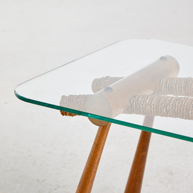 Vintage Glass Top Coffee Table by Max Kment for Kunstgewerbliche Werkstätten 1950s