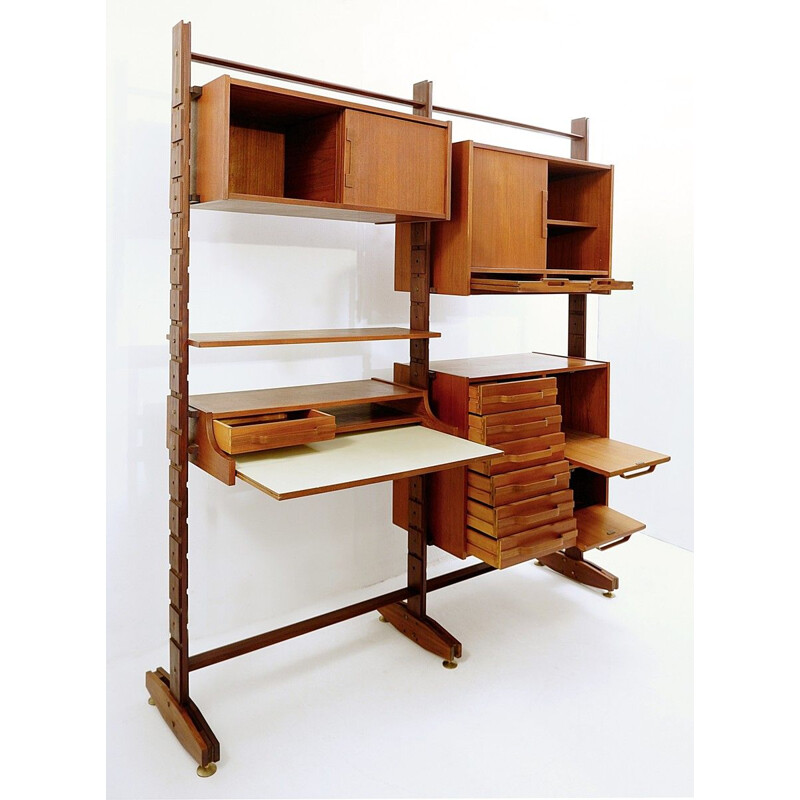 Vintage Two-Sided  Teak Shelves Bookcase, Italian 1950s