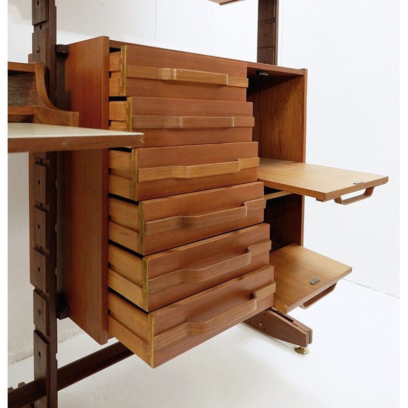 Vintage Two-Sided  Teak Shelves Bookcase, Italian 1950s
