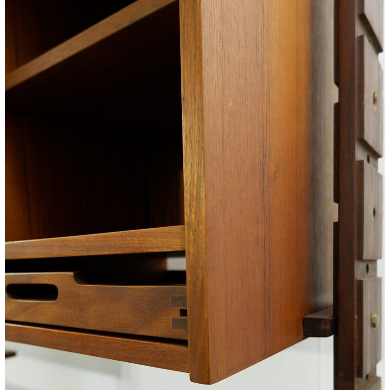 Vintage Two-Sided  Teak Shelves Bookcase, Italian 1950s