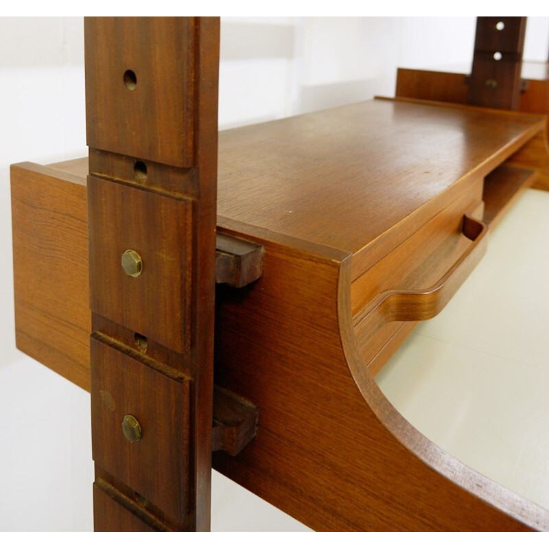 Vintage Two-Sided  Teak Shelves Bookcase, Italian 1950s