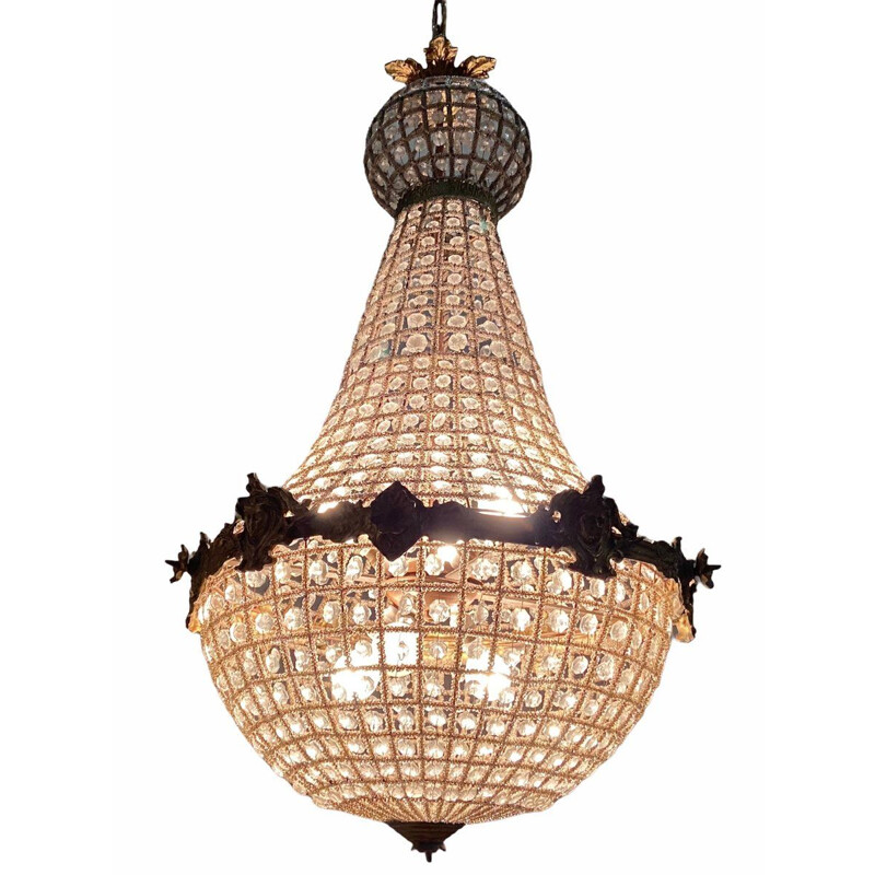 Coppia di lampadari vintage in cristallo con perline, Regno Unito 1960