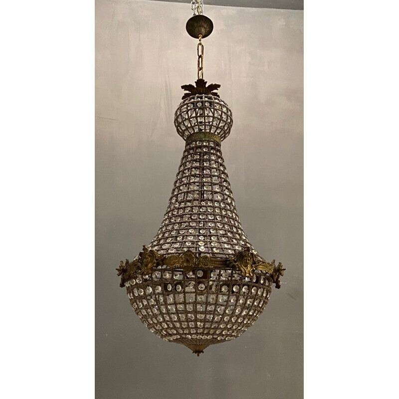 Pair of vintage crystal beaded chandeliers, Uk 1960