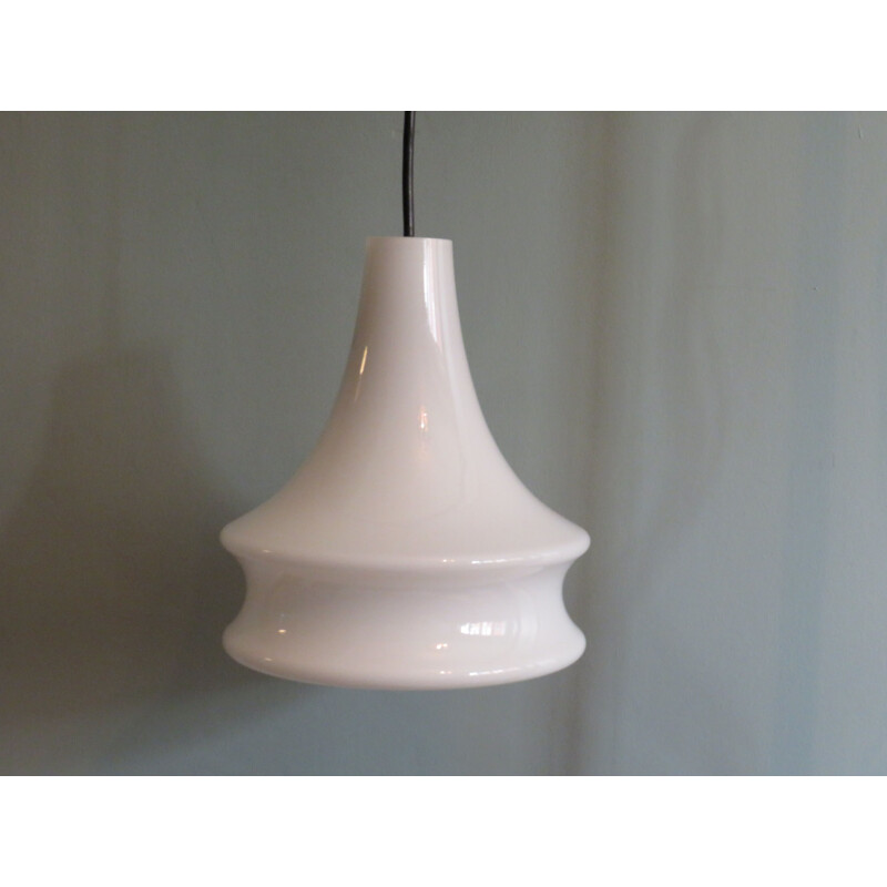 Vintage White Opaline hanging lamp by Peill & Putzler, Germany 1960s