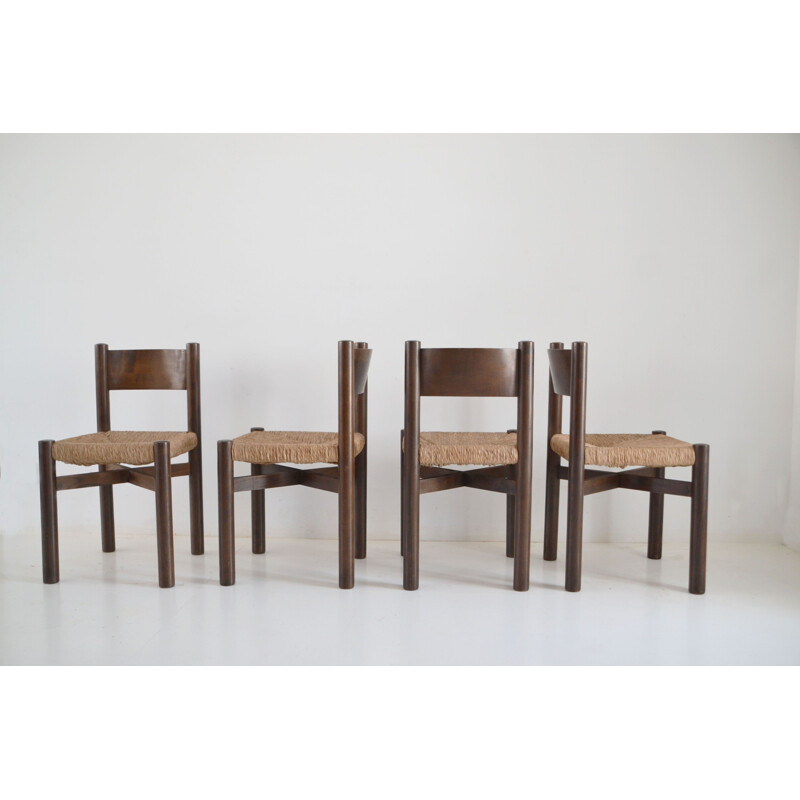 Lot de 4 chaises vintage modèle Méribel de Charlotte Perriand 1950