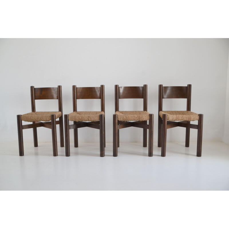 Lot de 4 chaises vintage modèle Méribel de Charlotte Perriand 1950